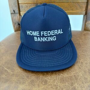 Unbranded Home Federal Banking Trucker Hat OSFA‎ Navy Blue Excellent Mesh Cap